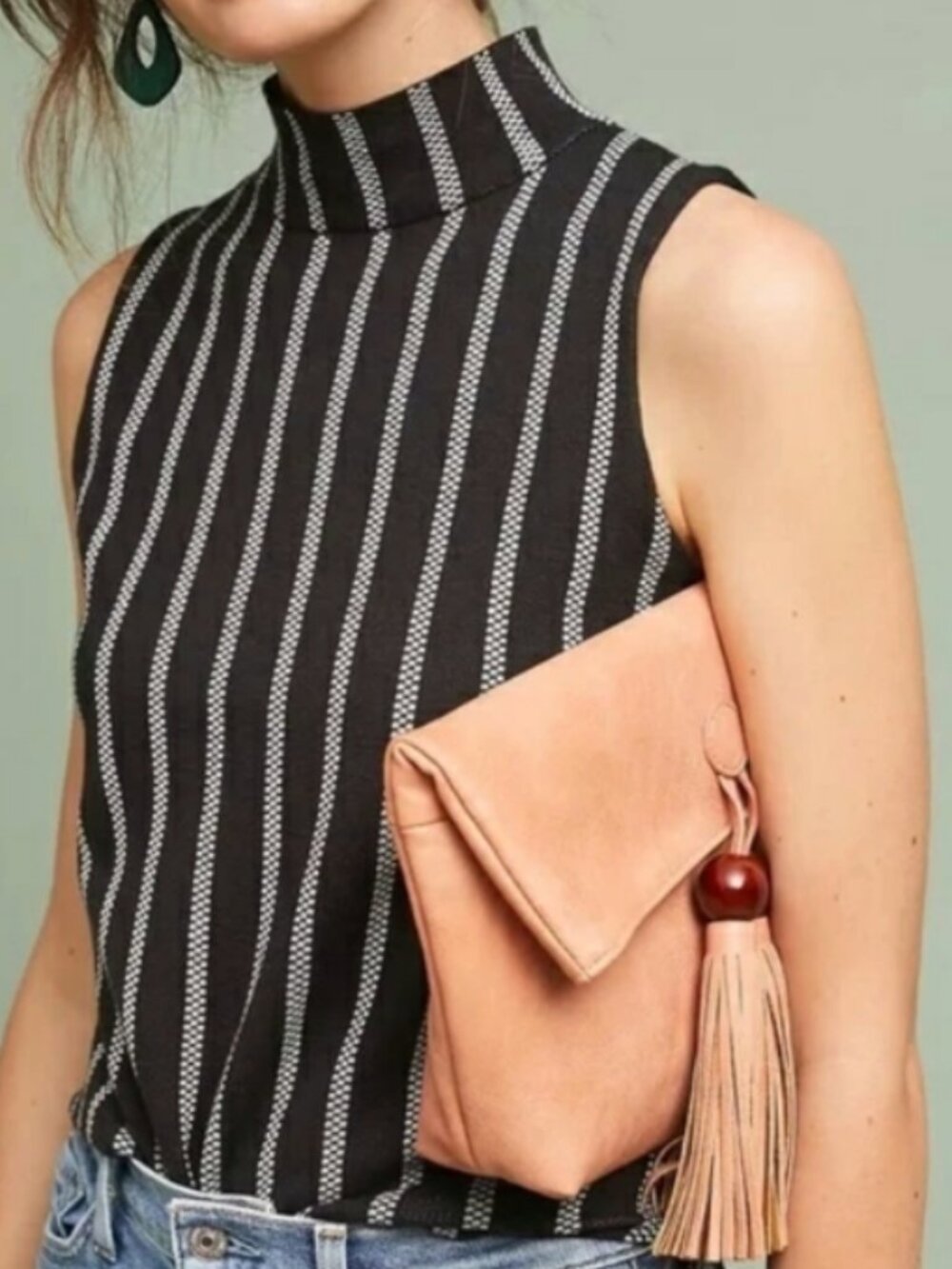 Anthropologie Moth Top Rochester Sleeveless Mock Neck Sweater Tank Black White S